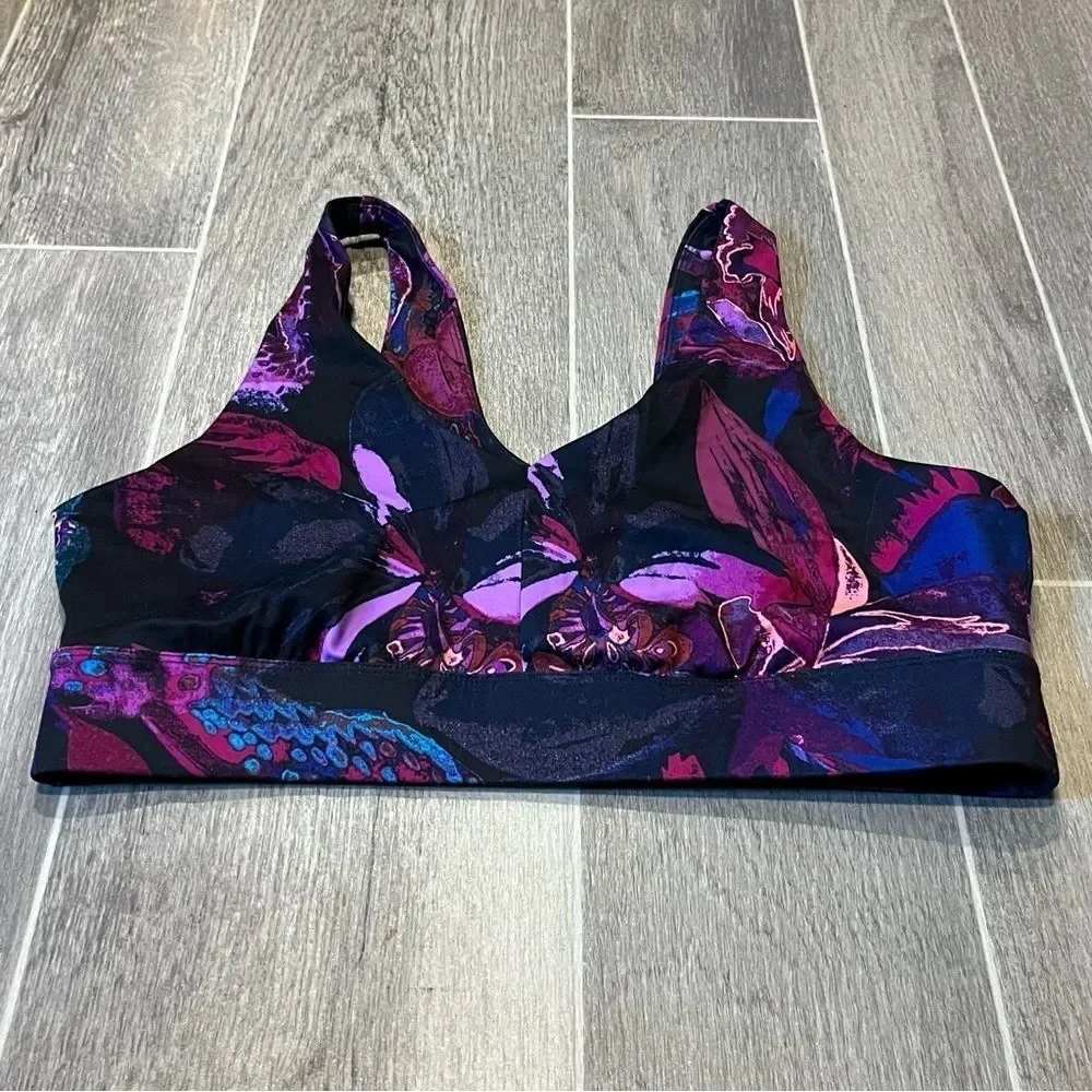 All in Motion Purple Tropical Print Sports Bra